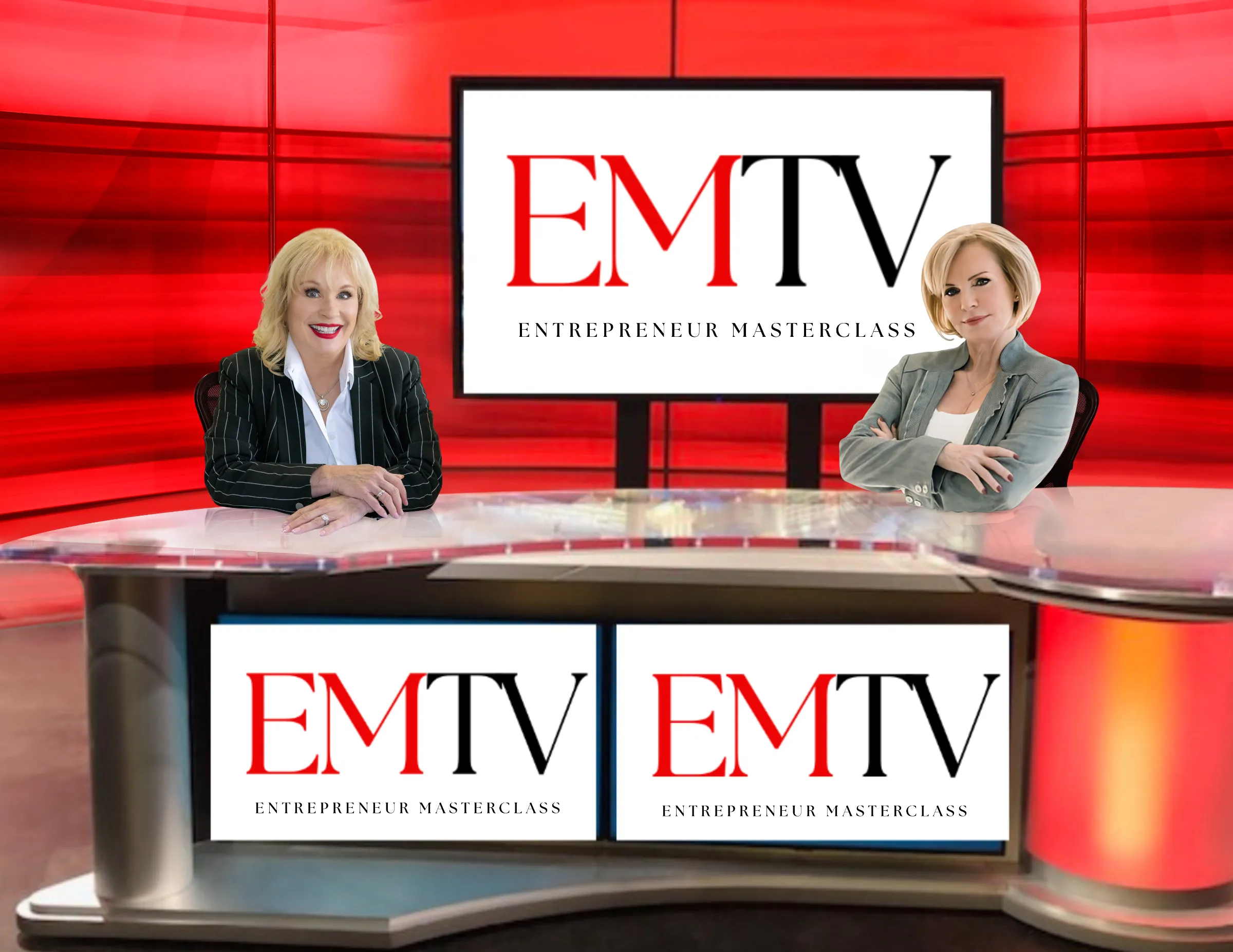 Debbie Allen seated with woman at EMTV set